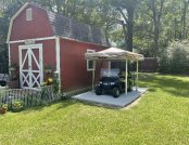 Open beige golf cart cover showing interior.