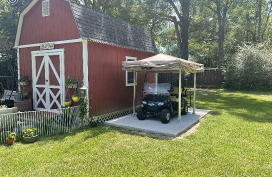 Open beige golf cart cover showing interior.